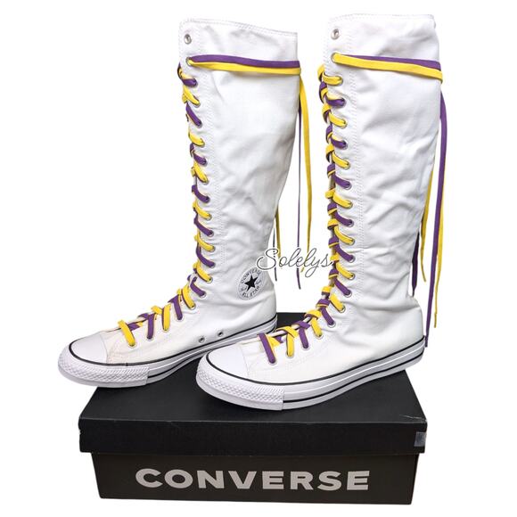 Converse CTAS XXHI White Purple Yellow Knee High Sneaker Boot M11.5 W13.5 NEW - Picture 3 of 9